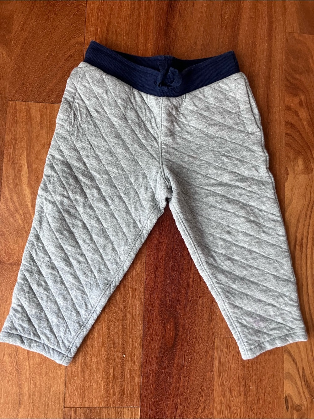 Janie and Jack Quilted Gray Jogger Pants with Navy Waistband